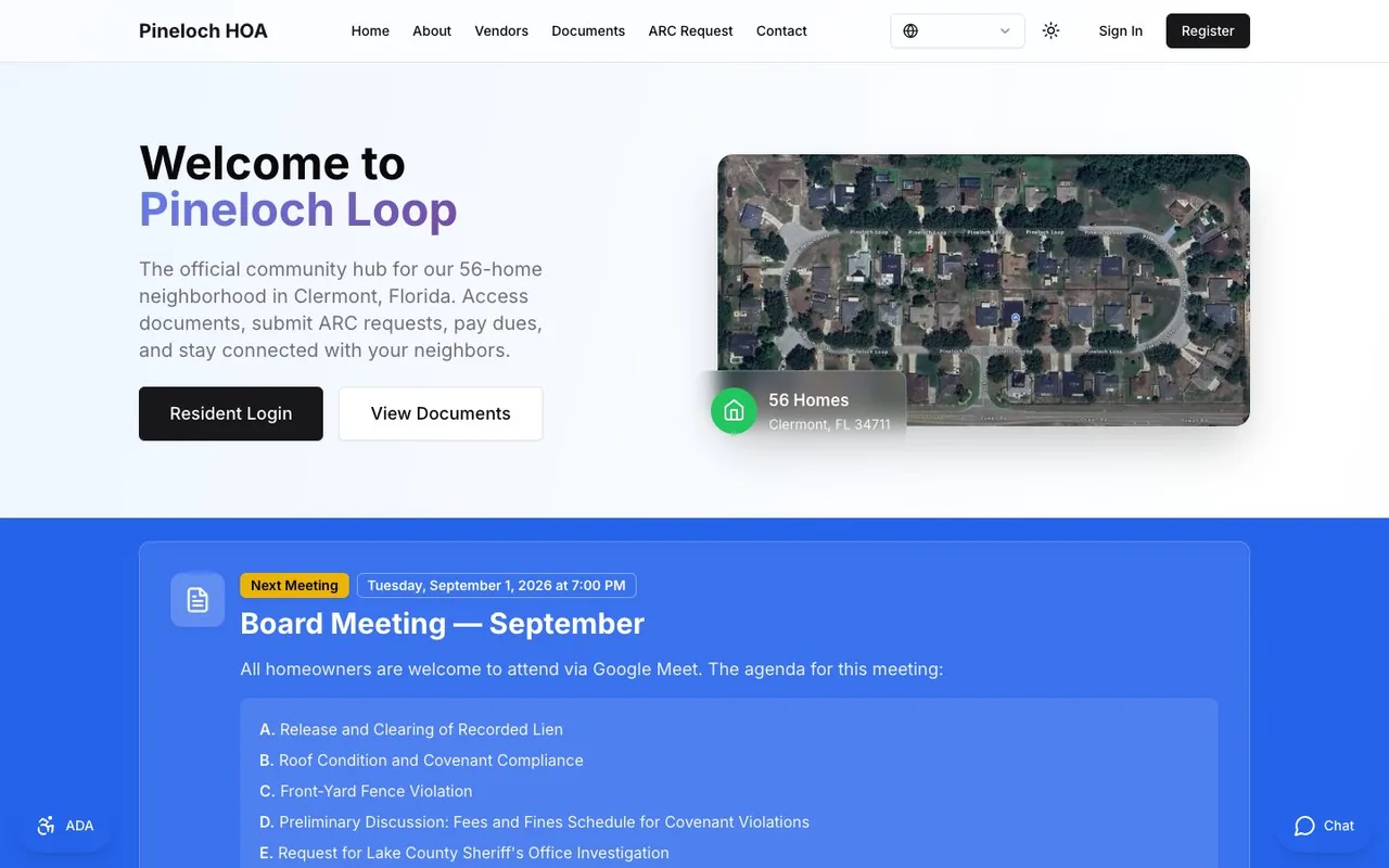 Pineloch Homeowners Association website preview