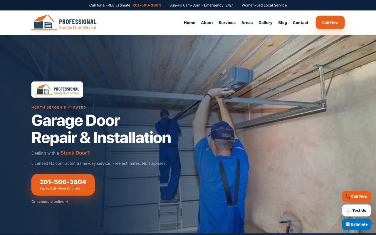 Professional Garage Door Service website preview